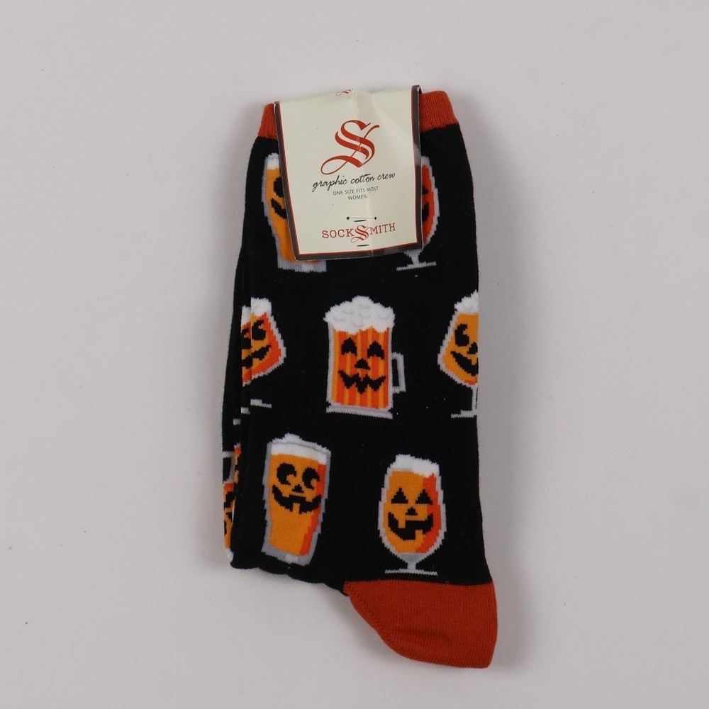 Socksmith Graphic Cotton Crew Socks Pumpkin Beer Black One Size NWT